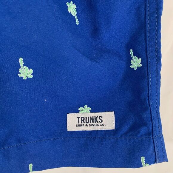 Trunks Surf and Swim Trunks Men's Medium Blue Palm Tree Lined Drawstring - Picture 2 of 10